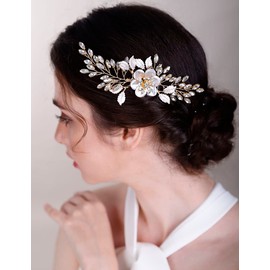 Chargances Gold Flower Crystal Hair Comb for Wedding Bridal Leaf Rhinestone Hair Side Comb Fashion Flower Headpieces Wedding Prom Flower Girl Hair Accessories for Women and Girls