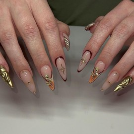 24Pcs Handmade Almond Press on Nails Medium Length Fake Nails 3D Flower Rhinestone Nails French Tip False Nails Kit Acrylic Nails Press ons Full Cover Glue-Free Nails Artificial Nails for Women