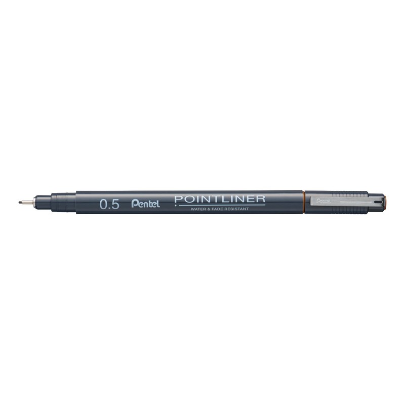 Pentel Pointliner S20P-5SP Fineliner, Sepia, Waterproof and Non-fading, 0.5 mm,
