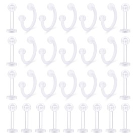 LAURITAMI Clear Piercing Retainers Cartilage Lip Nose Helix Tragus Studs Rings Hoops Rings Bioflex Flexible Horseshoe Clicker Earrings Piercings Retainer 20G 16G