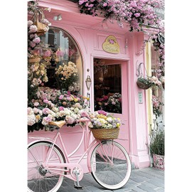 Lxmsja Bike Diamond Art Kits for Adults, Flower Door DIY Full Drill Diamond Painting Kits for Beginners, 5D Gem Art Crafts for Adults, Home Wall Decor 12x16 inch