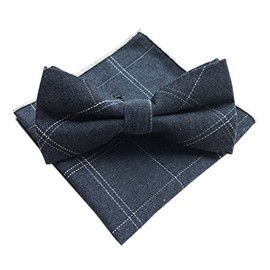 Elfeves - Juego de corbatas de algodón para hombre, diseño de lazo con bolsillo para hombre, Azul, Talla única