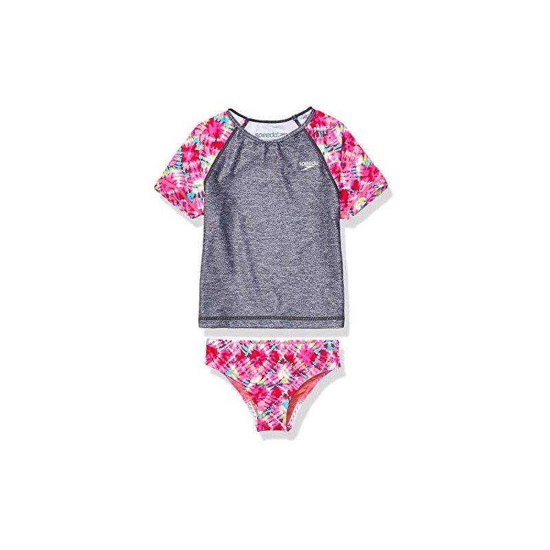 Speedo Girl's Printed Rash Guard 2pc (4-6X), Bright Pink, 4