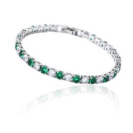 eioororriy 1PCS Tennis Birthstone Bracelet for Women,Adjustable Silver and Green Copper Zircon Inlay Bracelet, Classic Jewellery for Daily & Special Occasions