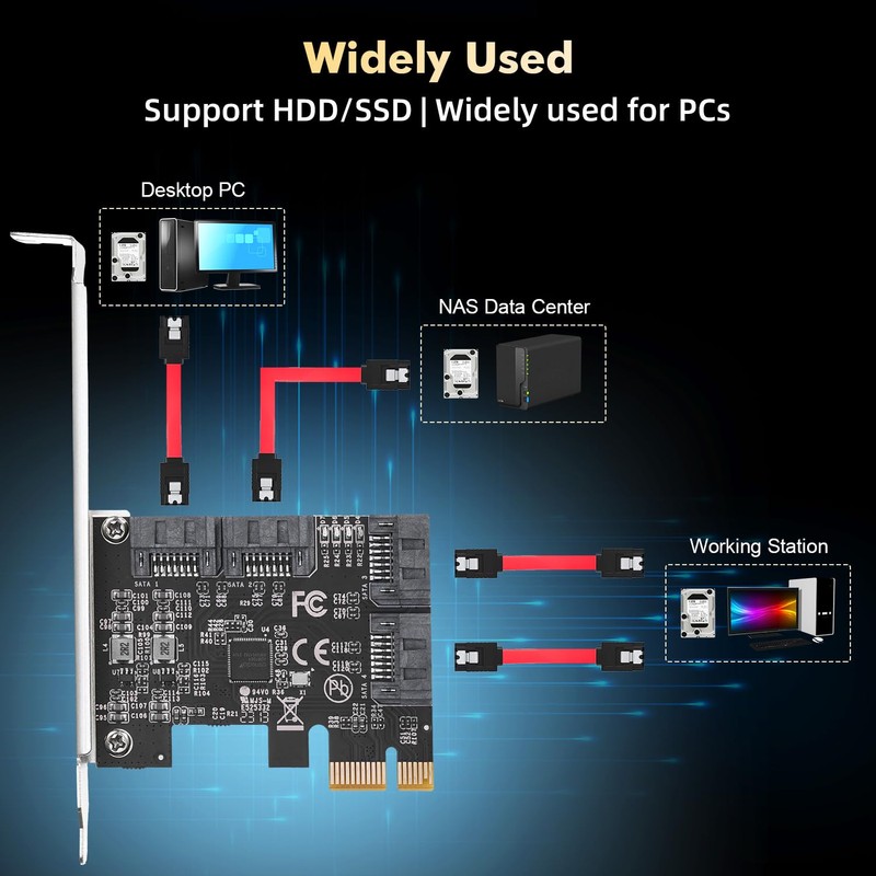 Binardat PCIE X1 to SATA Card 4 Port 6Gbps SATA