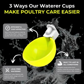 Lil'Clucker - Yellow Large Automatic Chicken Waterer Cups Suitable for Ducks, Geese, Turkeys, and Bunny Rabbit - Water Feeder Kit - Poultry Waterer - Pack of 12