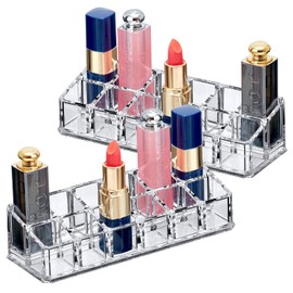 Amazing Abby - Glamour - Paquete de 2 organizadores de lápiz labial acrílico de 12 ranuras, soporte para lápiz labial, soporte para brillo de labios, exhibición de almacenamiento cosmético, solución