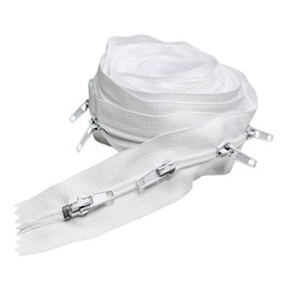 #3 White Bulk Zipper by The Yard Nylon Coil Zippers by The Yard with 15pcs Auto-Lock Installed Zipper Sliders and 15pcs White Pulls 5.0 Yards Long White Zipper for Sewing Crafts Bages.
