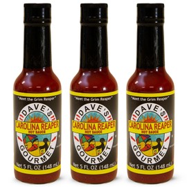 Dave's Gourmet Carolina Reaper Hot Sauce - Insanely Hot & Bold Flavor - Carolina hot pepper - Ideal for Tacos, Wings, Marinades & More - Gluten Free Hot Sauce - 5oz Bottles (Pack of 3)