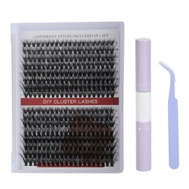 DIY Lash Extension Kit 240pcs Individual Eyelash 9‑16mm Clusters Eyelash Extension Kit with 2ml Lash Bond Seal Tweezers