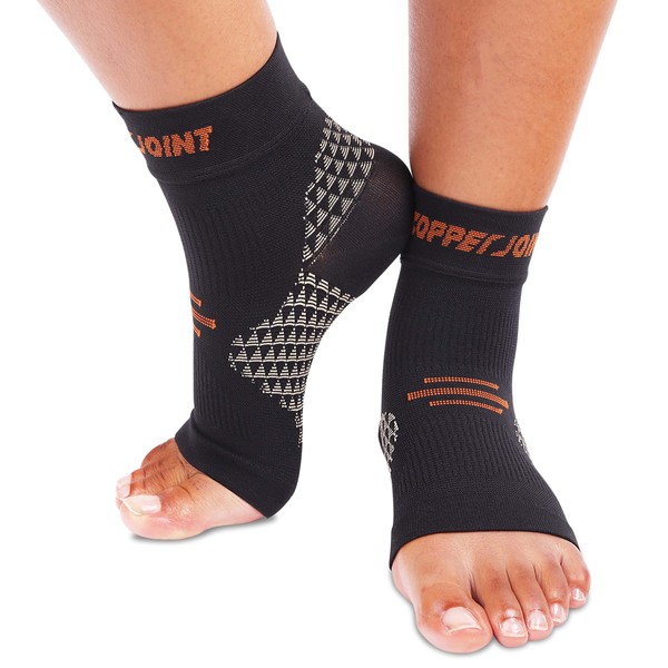 CopperJoint Foot Compression Sleeve - Plantar Fasciitis Socks for Arch Support, Achilles Tendonitis, and Foot Pain Relief - Toeless Socks For Everyday & Night Use - Copper Infused Nylon (X-Large)