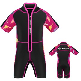 Chriffer Kids Wetsuit Shorty Wet Suit for Girls Boys Front Zip 2mm Neoprene Thermal Short Sleeves for Toddler/Kid/Youth/Teens Keep Warm for Diving Surfing Swimming Water Sports, Pink, Large