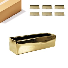 WGVI Long Rectangle Ceramic Planter Vase in Gold 12" x 4" x 4"H, Block Rectangular Terrarium Box Pot, Flower Arrangement, Table top Centerpiece, Home Decor Organization Storage Container, 6 Pcs.