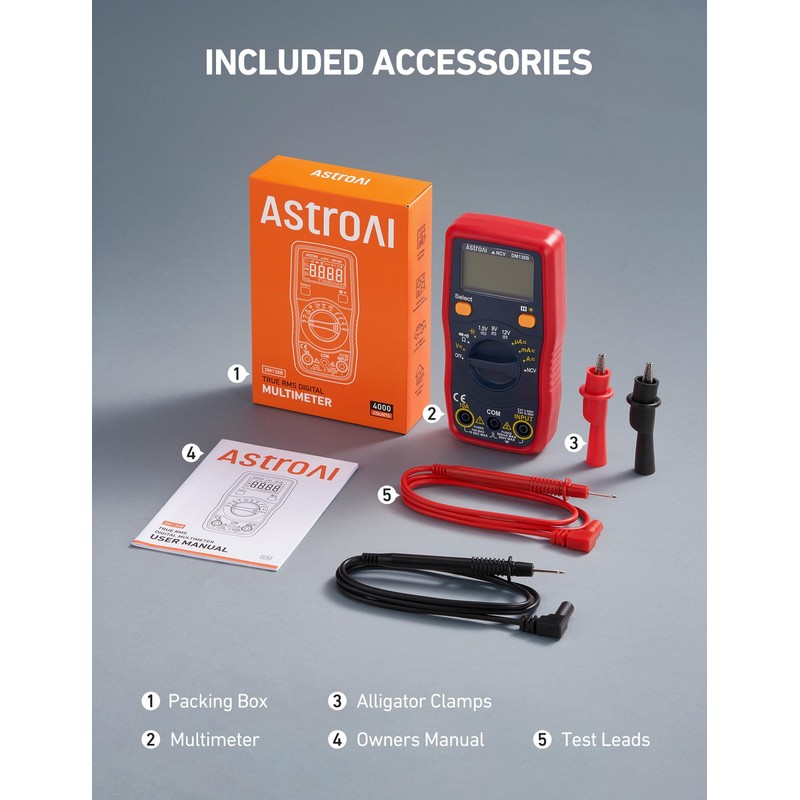 AstroAI Digital Multimeter, Voltmeter 1.5v/9v/12v Battery Voltage Tester Auto-Ranging/Ohmmeter/DMM with
