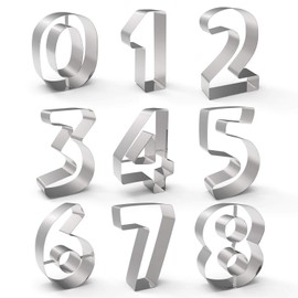 FUBARBAR Christmas 3'' Large Number Cookie Cutters Set ,New Year Numeral Cookie Cutters Mold Set Stainless Steel Biscuits Fondant Decorating Jelly Fondant Sugar Number Cutter Set Embosser Tool (9 pcs)