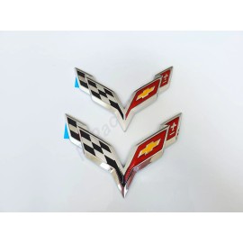 GM For 2014-2019 Corvette C7 Chrome Black Front & Rear Set Cross Flags Emblem