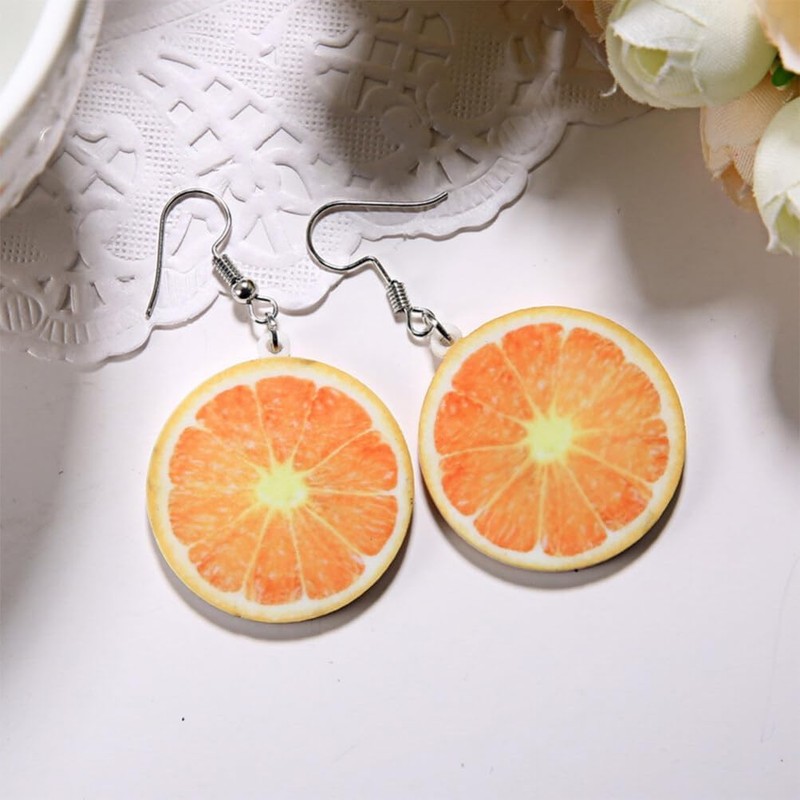 BLeezm Orange Funny Fruit Earrings Orange Drop Dangle & Cute