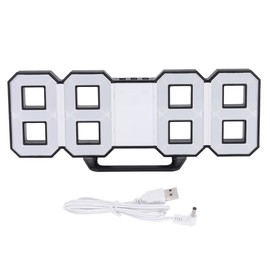 Digital LED Large 3D Table Hanging Wall Clock Alarm Snooze Clock with Black Shell Home DecorWhite
