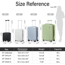 Hanke 20 Inch Hard Shell Suitcases with Spinner Wheels, Lightweight Carry On Luggage 22x14x9 Airline Approved Built-in TSA Lock, Durable Suitcase Rolling Luggage Carry-On Bag(Bamboo Green)