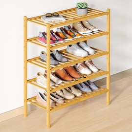 Smiry Bamboo Shoe Rack for Closet, 5 Tier - 26.77" Wide, Natural