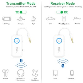 1Mii Bluetooth Transmitter Receiver for TV/Airplane/Gym to Wireless Headphones, Bluetooth 5.3 3.5mm AUX Audio Adapter for Home Stereo/Wired Speaker with AptX Adaptive/Low Latency/HD, Dual Connection