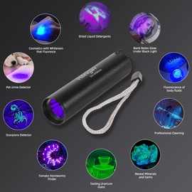 Hilngav 4 Pack Flashlight UV Black Light 365 NM 395 NM, Mini USB C LED Rechargeable Torch for Pet Dog Urine, Resin Curing, Fluorescent Agent, Stains Detection