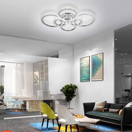 Garwarm LED Ceiling Lamp 76W Modern Close to Ceiling Light Dimmable 6 Rings Ceiling Chandelier for Living Room Bedroom,Chrome