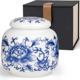 Small Urns for Human Ashes, Blue and White Chinoiserie Ceramic Memorial Mini Urns, Hold 12 Cubic Inches of Ashes, Sharing Ash Keepsake with Exquisite Box Honor Your Loved One Lost