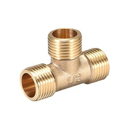 sourcing map Brass Tee Pipe Fitting G1/2 Male Thread T Shaped Connector Coupler