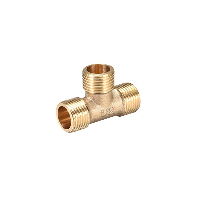 sourcing map Brass Tee Pipe Fitting G1/2 Male Thread T