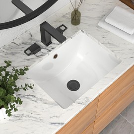 Mocoloo Undermount Bathroom Sink 18 x 14 Inch Rectangle Porcelain White Ceramic Bathroom Sink Deep Basin with Overflow Drain Under the Counter Rectangular Undermount Vanity Sink for Lavatory