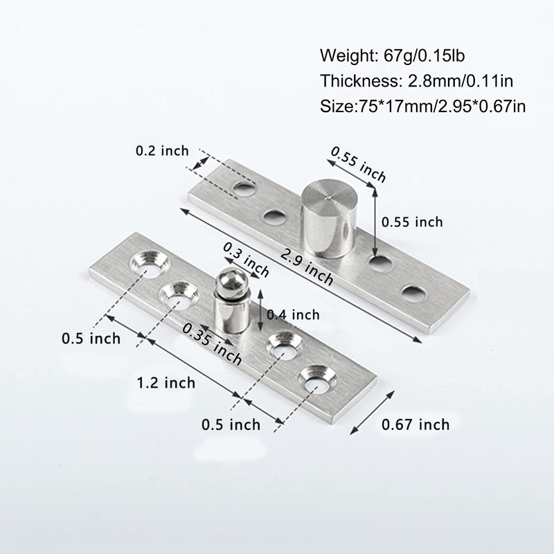 360 Degree Rotation Hidden Door Pivot Hinge, 2.9-Inch Door Pivot
