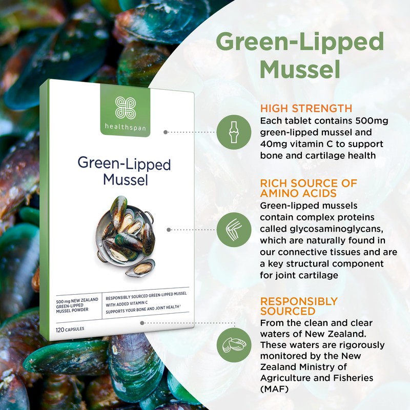 Healthspan Green Lipped Mussel | 120 Capsules | with Vitamin