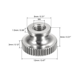 sourcing map Knurled Thumb Nuts, 10pcs M4 x D12mm x H8mm 304 Stainless Steel Knurled Nut with Collar High Head Blind Hole Knurled Thumb Nuts for 3D Printer Parts