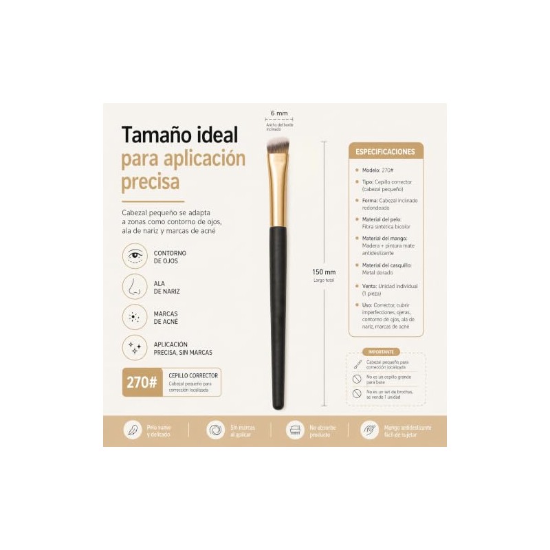 Pincel Corrector Profesional Cosmético de Cerdas Suaves para Aplicación Precisa