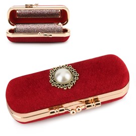 Beautyflier Lipstick Case with Mirror, Retro Lipstick Box Lip Balm Organizer Bag, Fashion Cosmetic Lipstick Travel Case, Women's Portable Lipstick Pouch Travel Cosmetic Case Red (Red, Velvet)