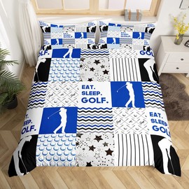 Kids Sports Duvet Cover Single Boys Golf Bedding Geometric Striped Comforter Cover Buffalo Plaid Quilt Cover Ball Game Bed Spread Cover Breathable All Season Bedding Set For Teens Adults
