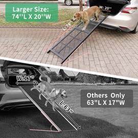 Dog Ramp for Car, 74" X 20" Dog Car Ramp for Large Dogs SUV Truck, Outdoor Folding Portable Large Pets (Up to 250LBS) Car Steps for Truck SUV Van Stairs with Non-Slip Surface, 250lb Capacity