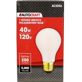 AGS AutoCraft Silicone Coated Vibration Resistant Rough Service Shop Light Bulb, 40 Watts, 120 VAC, 250 Lumens, 5,000 Hour Life, Brass-Type Base, 1 Bulb Package