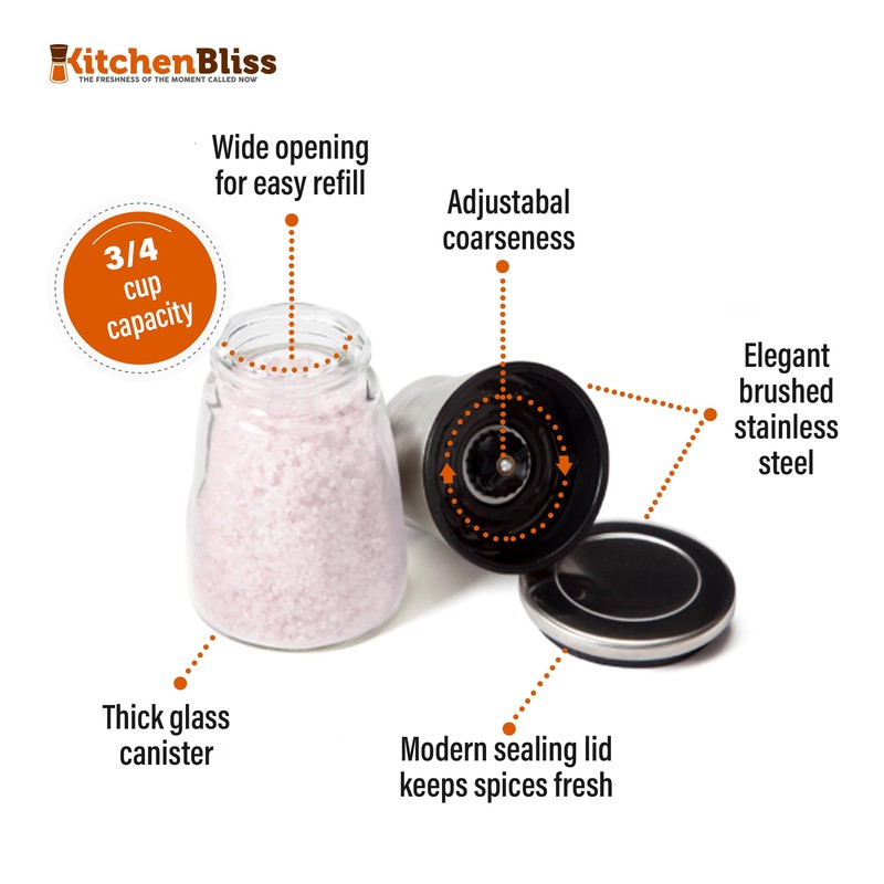 KitchenBliss Professional Salt and Pepper Grinder – Premium Stainless Steel