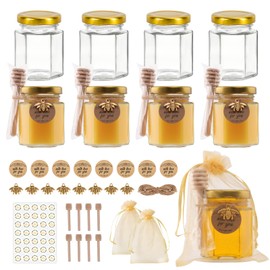 SZUAH 1.5oz Mini Honey Jars with Dippers 8Pack,45ml Mini Glass Jars with Lids and Stickers- Great for Jams,Spice,Baby Shower Favors and Wedding Party Favors
