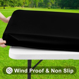 Smiry Rectangle Tablecloth, Elastic Fitted Flannel Backed Vinyl Tablecloths for 5ft Folding Tables, Waterproof Wipeable Table Covers for Indoor, Outdoor, Picnic and Camping (Black, 30"x60")