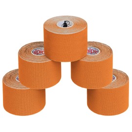 ALPIDEX 5 Rollen Kinesiologie Tape 5m x 5cm Viele Farben Anwendungsbroschüre Elastisch Wasserfest Hautfreundlich Physio Muskel Tape Set, Farbe:orange