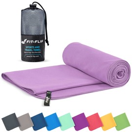 Fit-Flip Microfibre towel - compact, ultra lightweight & quick dry towel - the perfect gym, travel & beach towel - swimming towel for sports, camping & hiking (90x180cm lilac + bag)