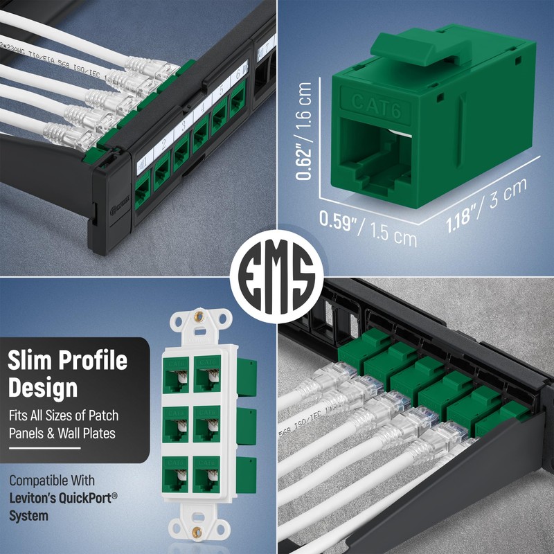 Everest RJ45 CAT6 Keystone Coupler in Green (12-Pack) - RJ45