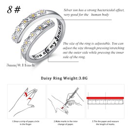 XIXLES 925 Sterling Silver Daisy Ring You Are My Sunshine Flower Fidget Ring Daisy Adjustable Anxiety Ring Jewelry Gifts for Women