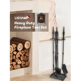 Lichamp Gothic Fireplace Tools Set, 5-Pieces Indoor Outdoor Sturdy Fire Place Poker Sets with Gothic Handle, FTS35BK