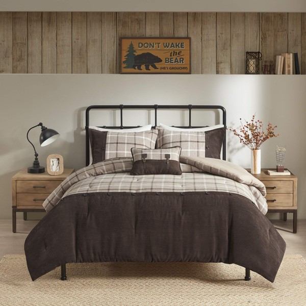 Woolrich Rustic Lodge Cabin Comforter Set - All Season Down Alternative Warm Bedding Layer and Matching Shams, Oversized King, Anaheim, Tan/Brown