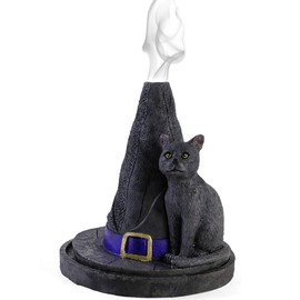 Enchanting Black Witch Hat with Cat Design Incense Cone Holder - 11.5cm x 10.5cm (1 Pc) - Eye-catching Design - Perfect Ambience Enhancer for Home & Office