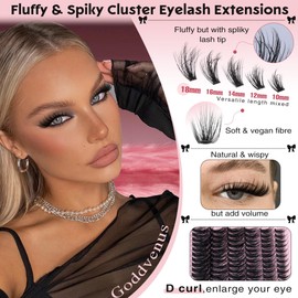Goddvenus Lash Clusters Wispy Eyelash Clusters Fluffy Lashes Clusters Cute D Curl Cluster Eyelash Extensions with Soft Cotton Band Cluster Lashes 10-18mm Eyelashes Clusters for DIY Lash Extension